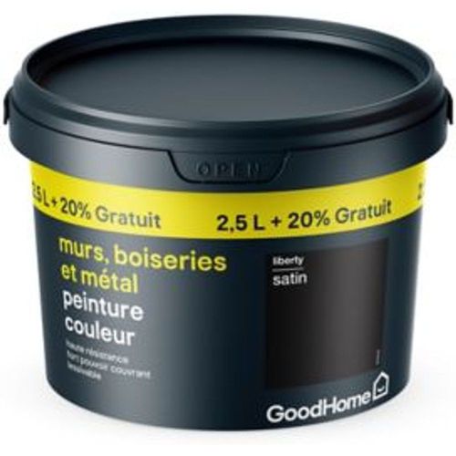 Peinture r?sistante murs boiseries et m?tal GoodHome noir Liberty satin 2 5L +20%