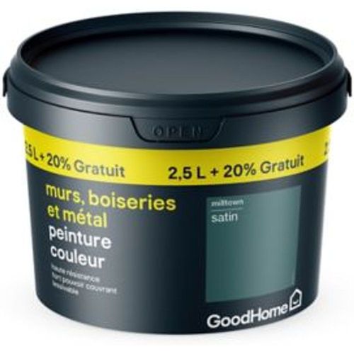 Peinture résistante murs boiseries et métal GoodHome vert Milltown satin 2 5L +20%