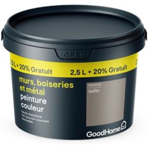 Peinture r?sistante murs boiseries et m?tal GoodHome beige Caracas satin 2 5L +20%