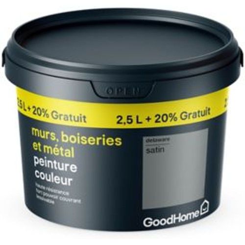 Peinture r?sistante murs boiseries et m?tal GoodHome gris Delaware satin 2 5L +20%