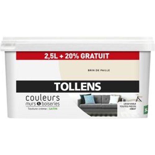 Peinture murs et boiseries Tollens brin de paille satin 2 5L +20% gratuit