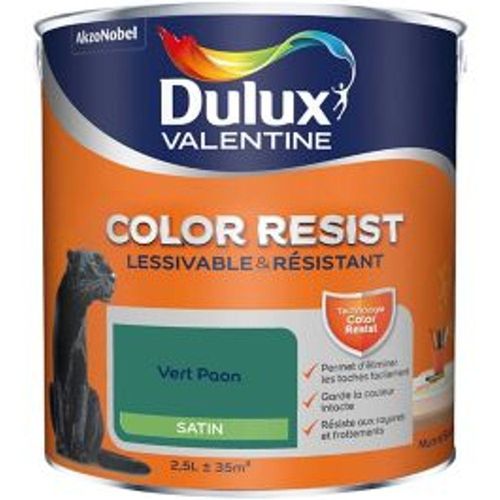 Peinture murs et boiseries Dulux Valentine Color Resist vert paon satin 2 5L