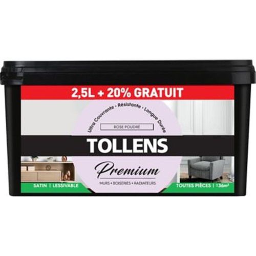 Peinture Tollens premium murs  boiseries et radiateurs rose poudr? satin 2 5L +20% gratuit