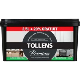 Peinture Tollens premium murs  boiseries et radiateurs gris anthracite satin 2 5L +20% gratuit