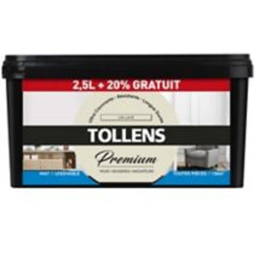 Peinture Tollens premium murs  boiseries et radiateurs lin lav? mat 2 5L +20% gratuit