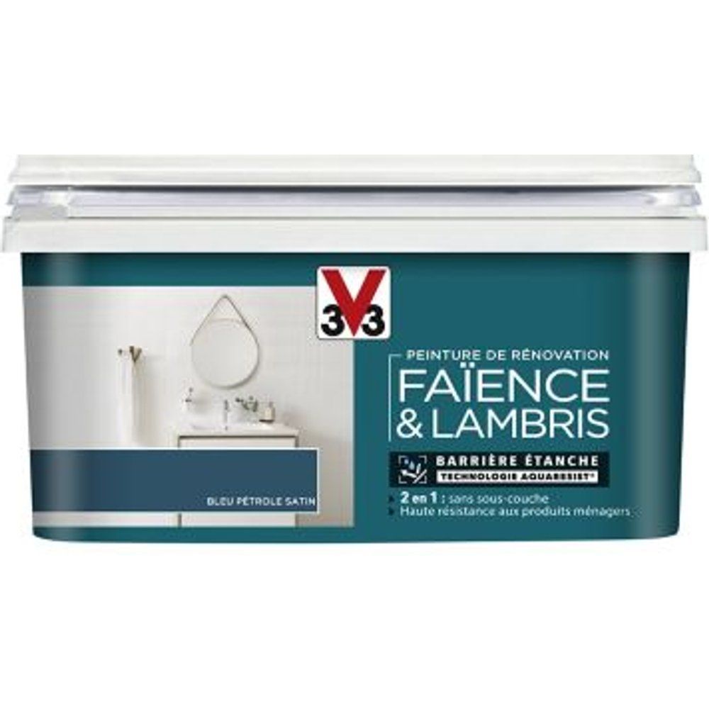 Peinture de r?novation fa?ence et lambris V33 bleu p?trole satin 2L
