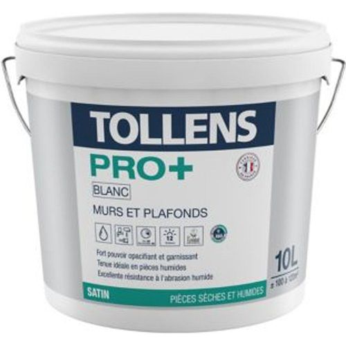 Peinture murs et plafonds Tollens pro+ satin 10L