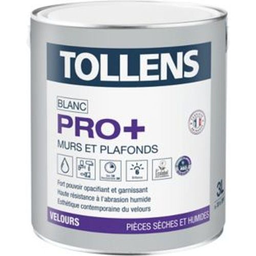 Peinture murs et plafonds Tollens pro+ velours 3L