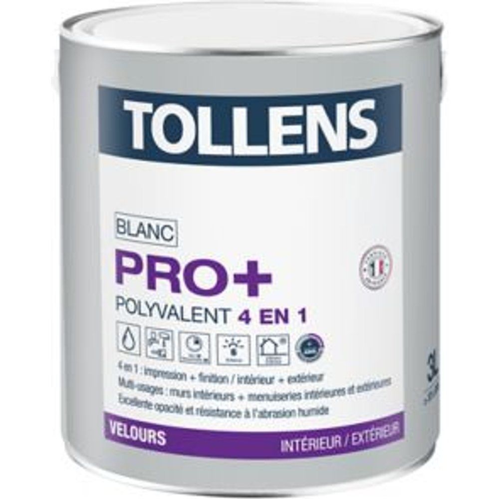 Peinture 4 en 1 Tollens pro+ blanche velours 3L
