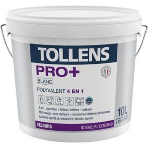 Peinture 4 en 1 Tollens pro+ blanche velours 10L