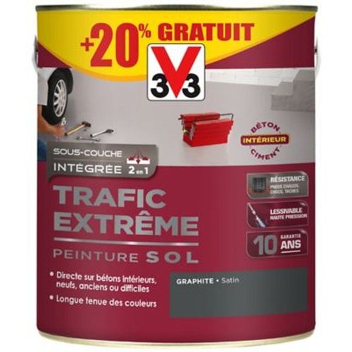 Peinture sol int?rieur Trafic Extr?me V33 graphite satin? 2 5L + 20% gratuit