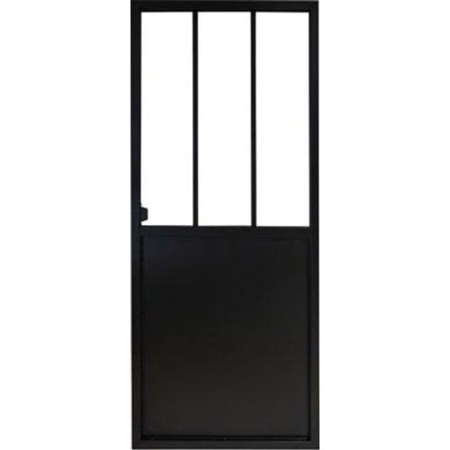 Porte Coulissante Atelier Noire 3 Vitrages H.204 X L.83 Cm