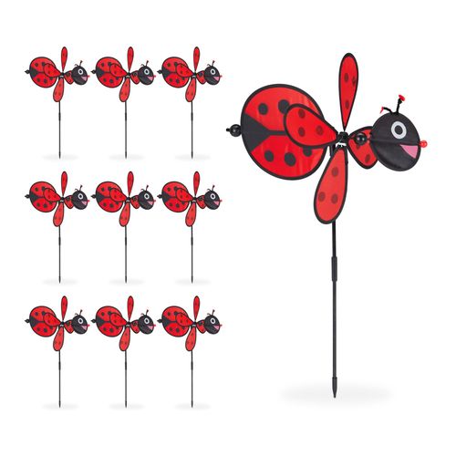 Relaxdays 10x Moulins À Vent Coccinelle À Planter Déco Balcon Jardin Terrasse Grand Vent