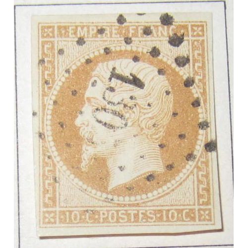 Timbre France 1860 Yvert Et Tellier N°13b Empire Français Napoléon Iii 10c Brun Clair Type Ii 2 Belles Marges Oblitéré