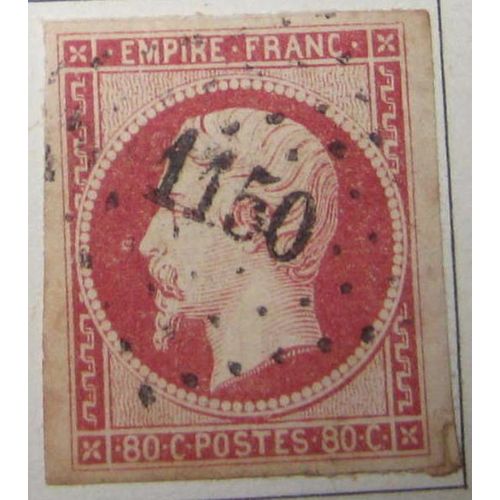 Timbre France 1854 Yvert Et Tellier N°17a Empire Français Napoléon Iii 80c Carmin Foncé Belle Oblitération