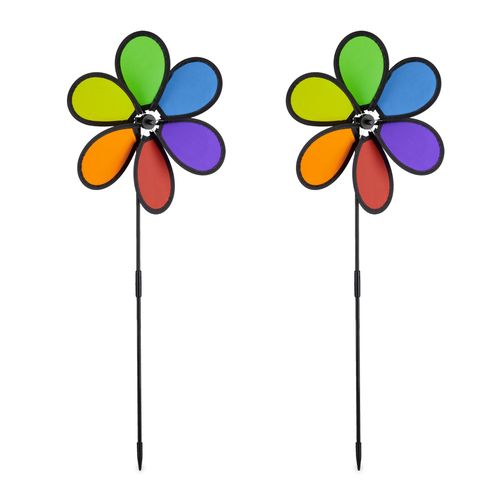 Relaxdays Moulin A Vent Lot De 2 Enfants Adultes Déco Jardin Balcon Terrasse Arc-En-Ciel
