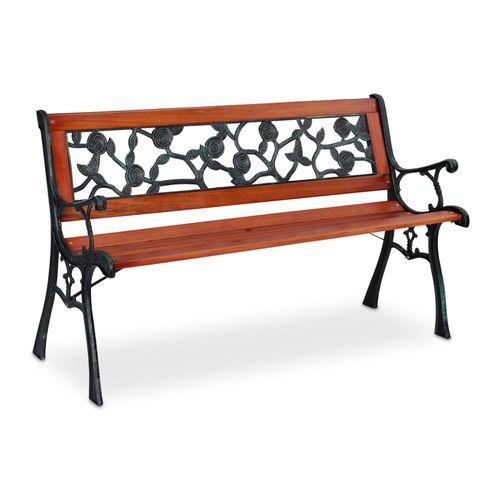 Relaxdays Banc De Jardin Fonte Bois 2 Places Balcon Terrasse Motif Roses Extérieur Confort