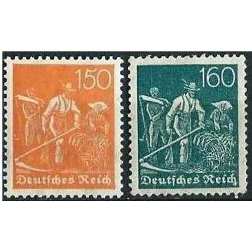 Allemagne, Rép. De Weimar 1921, Très Beaux Timbres Neufs** Luxe Yvert 149 & 150 Paysans Pendant La Moisson, 150 Pf. Orange Et 160 Pf. Bleu Vert.
