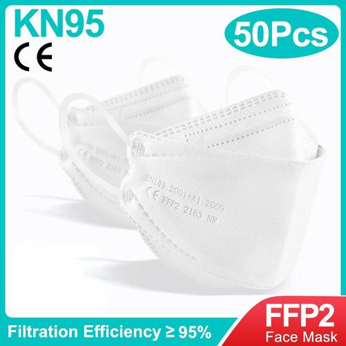 50 Pcs Kn95 Poisson Forme Ffp2 Ce Certificat Masque Adulte Sécurité De Protection Respirateur Masques Filtre Visage Masque Ffp2mask, Blanc