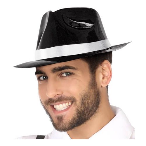 Chapeau De Gangster Noir Et Blanc Brillant