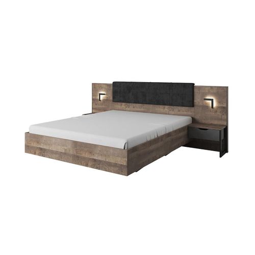 Lit Avec Chevets 160 X 200 Cm Laonile - Avec Leds - Noyer Et Anthracite