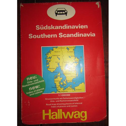 Carte Hallwag Scandinavie Du Sud - Danemark Sud De La Suède Et De La Norvège 1976-1977 Échelle 1 Cm = 10 Km