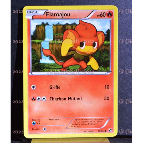 Carte Pokémon 21/114 Flamajou Noir & Blanc Neuf Fr