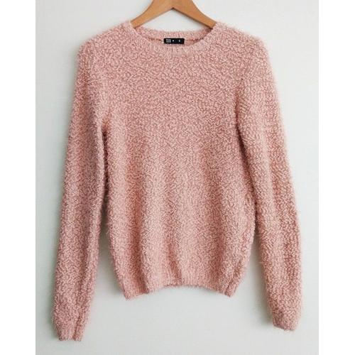 Pull Rose Poilu A Boules. Tex. Taille S / 36