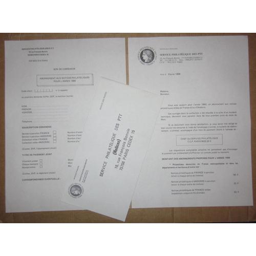 Service Philatélique Des Ptt Février 1984 Lettres D'abonnement Aux Notices Philatéliques + Enveloppe
