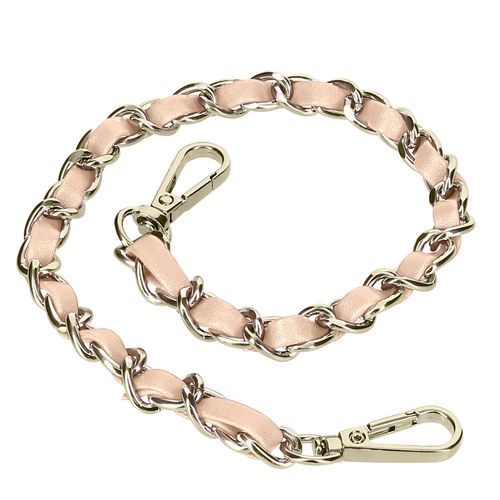 Bijou De Téléphone Chaîne Tressée Argent Simili Cuir Rose 40cm