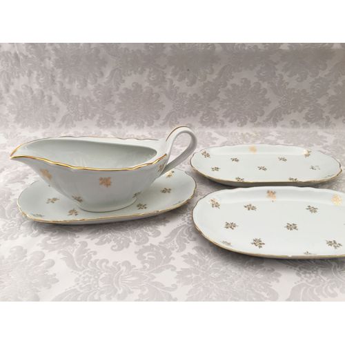 Ancien Service Art De La Table Saucier & 3 Raviers Porcelaine Fine Cnp Berry Or