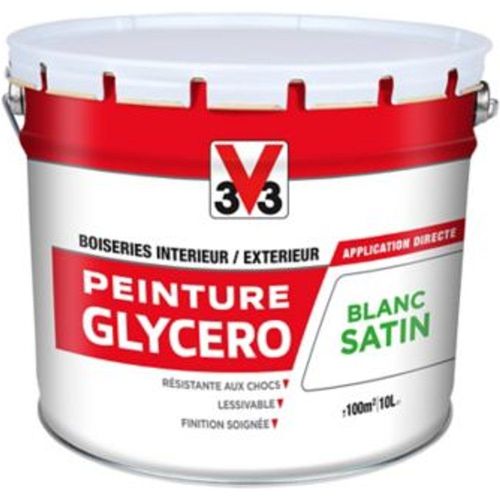 Peinture Glycero V33 boiseries satin blanc 10L