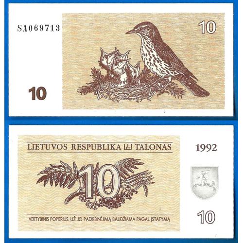 Lituanie 10 Talonas 1992 Neuf Billet Oiseau Litas Litu 