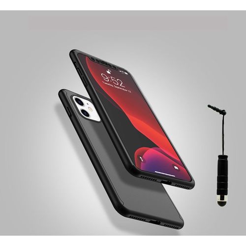 Coque De Protection 360° Pour Apple Iphone 12 6.1" Avant Et Arrière Avec Verre Trempé - Noir + Mini Stylet