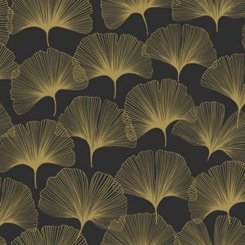 Papier peint City chic intissé feuille ginkgo noir