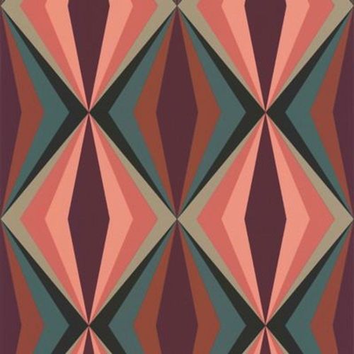 Papier peint Bensimon vinyle intissé losange seventies Rose et vert