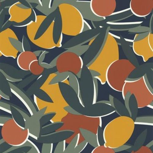 Papier peint Bensimon vinyle intissé agrumes nuit jaune