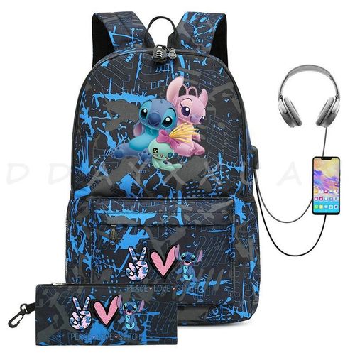 Sac à Dos Can O And Stitch Pour Ordinateur Portable 18 "" Charge Usb étanche Capacité Sac à Dos D'affaires Cartable Voyage Plus Grand Adolescents