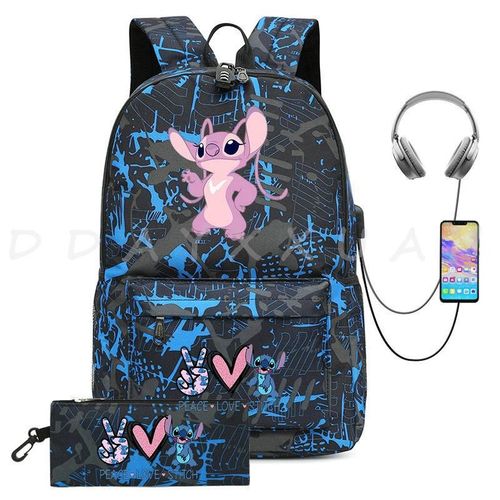 Sac à Dos Can O And Stitch Pour Ordinateur Portable 18 "" Charge Usb étanche Capacité Sac à Dos D'affaires Cartable Voyage Plus Grand Adolescents