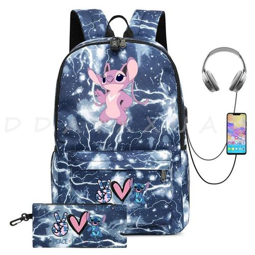 Sac à Dos Can O And Stitch Pour Ordinateur Portable 18 "" Charge Usb étanche Capacité Sac à Dos D'affaires Cartable Voyage Plus Grand Adolescents