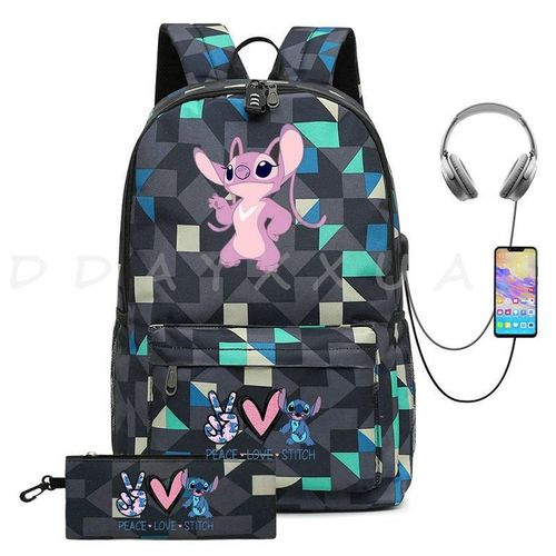 Sac à Dos Can O And Stitch Pour Ordinateur Portable 18 "" Charge Usb étanche Capacité Sac à Dos D'affaires Cartable Voyage Plus Grand Adolescents