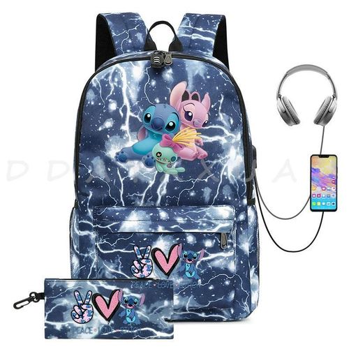 Sac à Dos Can O And Stitch Pour Ordinateur Portable 18 "" Charge Usb étanche Capacité Sac à Dos D'affaires Cartable Voyage Plus Grand Adolescents