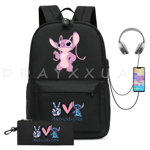 Sac à Dos Can O And Stitch Pour Ordinateur Portable 18 "" Charge Usb étanche Capacité Sac à Dos D'affaires Cartable Voyage Plus Grand Adolescents