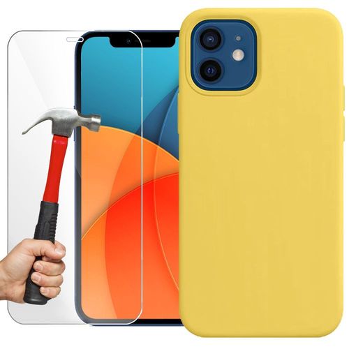 Coque Silicone Ultra Mince Pour Iphone 13 (6,1) Jaune Et 2 Verres Trempes Vitre Protection D'ecran