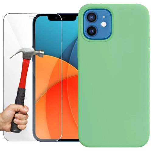 Coque Silicone Pour Iphone 13 (6,1) Vert Et 2 Verres Trempes Vitre Protection D'ecran