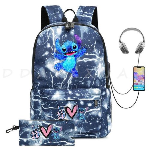 Sac à Dos Can O And Stitch Pour Ordinateur Portable 18 "" Charge Usb étanche Capacité Sac à Dos D'affaires Cartable Voyage Plus Grand Adolescents
