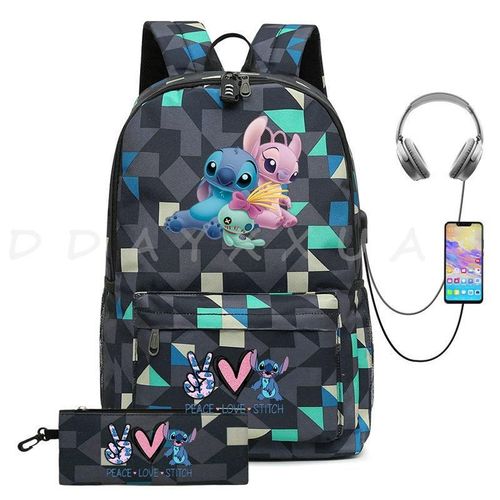 Sac à Dos Can O And Stitch Pour Ordinateur Portable 18 "" Charge Usb étanche Capacité Sac à Dos D'affaires Cartable Voyage Plus Grand Adolescents