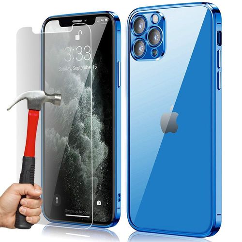 Coque Silicone Pour Iphone 13 Pro Max Bleu Et 2 Verres Trempes Vitre Protection D'ecran