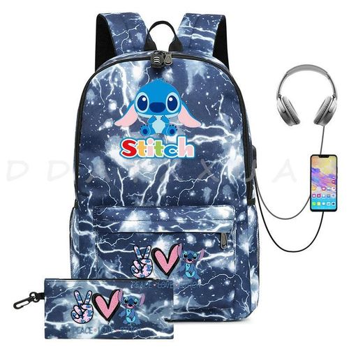Sac à Dos Can O And Stitch Pour Ordinateur Portable 18 "" Charge Usb étanche Capacité Sac à Dos D'affaires Cartable Voyage Plus Grand Adolescents