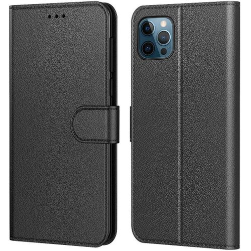 Coque Portefeuille Effet Cuir Noir Pour Iphone 13